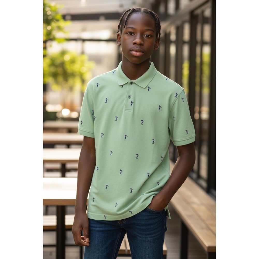 JOS A BANK Leadbetter Golf Polo Shirt Men's Large Green Golfers Print 100 Cotton
